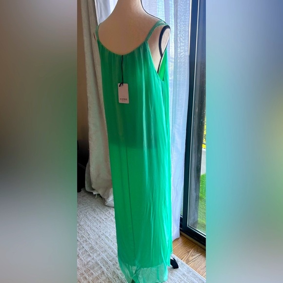 💚Italy SILK Dress💚 Green Pleated Sleeveless Resort Gown - Picture 6 of 13